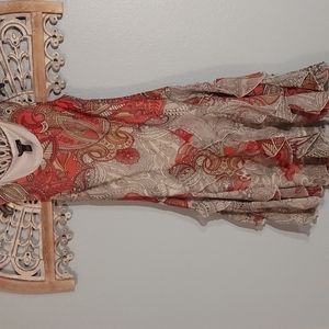 Beautiful Cream and rose print Dress, Sleeveless with layered ruffle Size 12